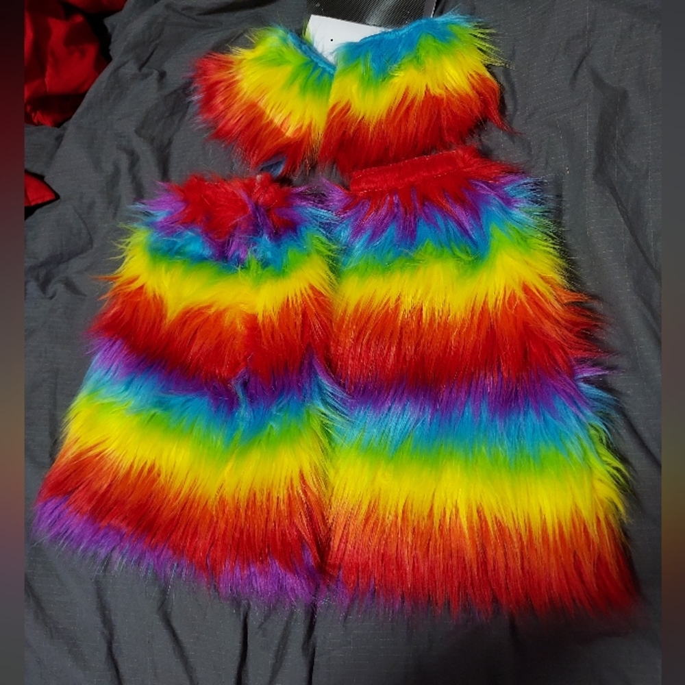 Furry rainbow leg warmers & cuff set